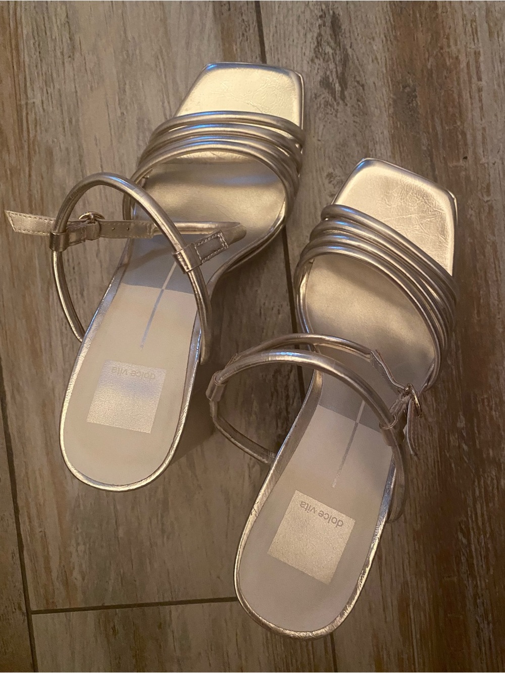 Dolce Vita Avery Metallic Gold Strappy Square-Toe Sandals